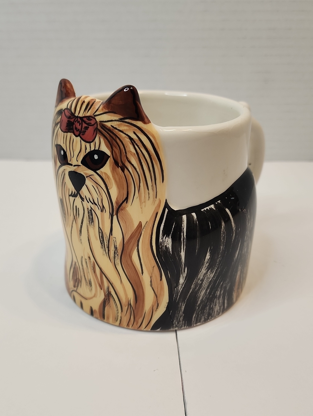 Yorkie Ceramic Glazed Mug with Dark Pink Bow. Dogs By Nina Yorkshire Terrier